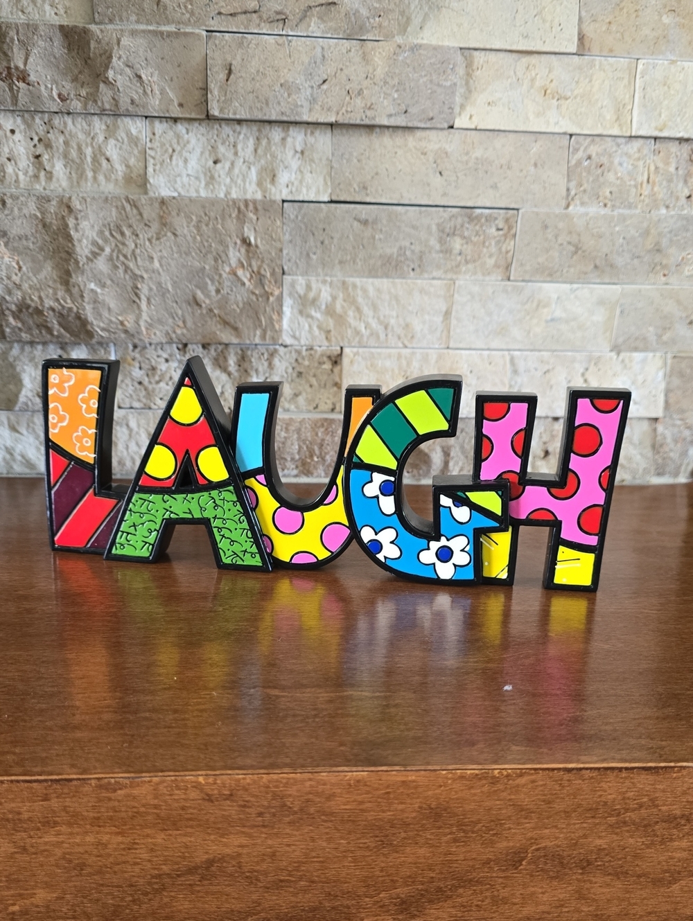 Romero Britto "LAUGH" 2011 Word Art Sculpture Figurine Pop Art Signed Giftcraft